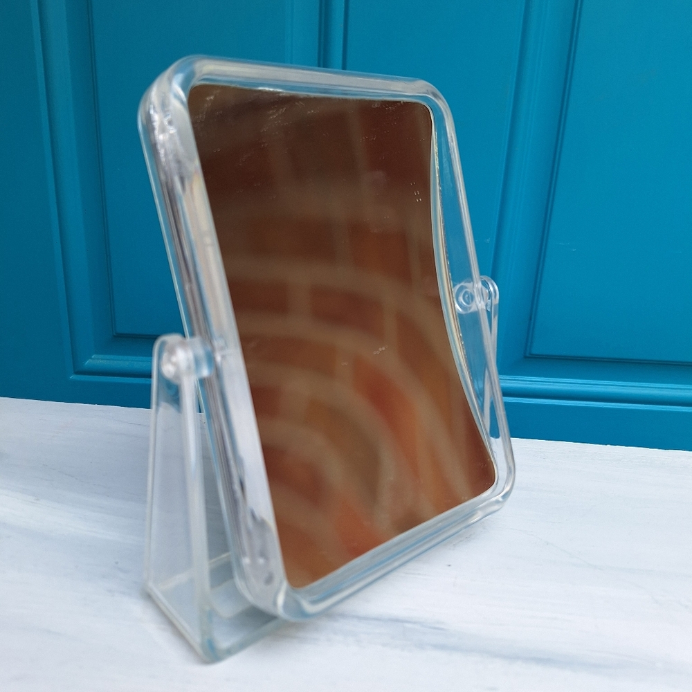 Lucite Mirror 10x Magnified Swivel Table Top Vanity Clear Acrylic Frame